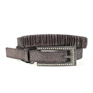 SUZI ROHER Liquid Metal Adjustable Leather Belt with Crystal Buckle